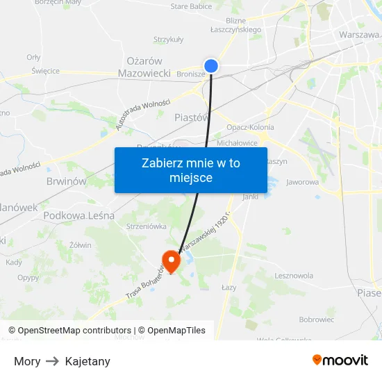 Mory to Kajetany map