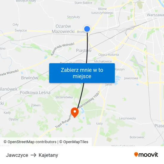 Jawczyce to Kajetany map