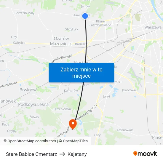 Stare Babice Cmentarz to Kajetany map