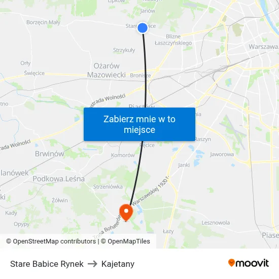 Stare Babice Rynek to Kajetany map