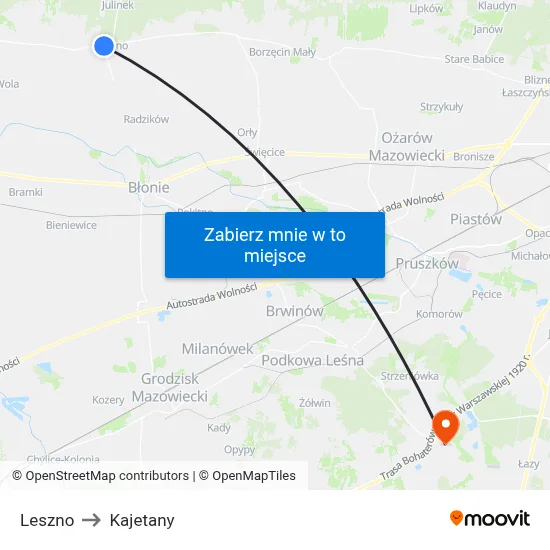 Leszno to Kajetany map
