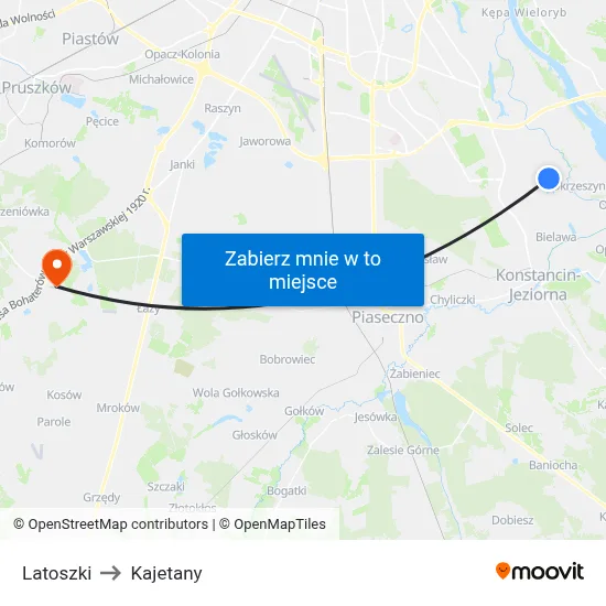 Latoszki to Kajetany map