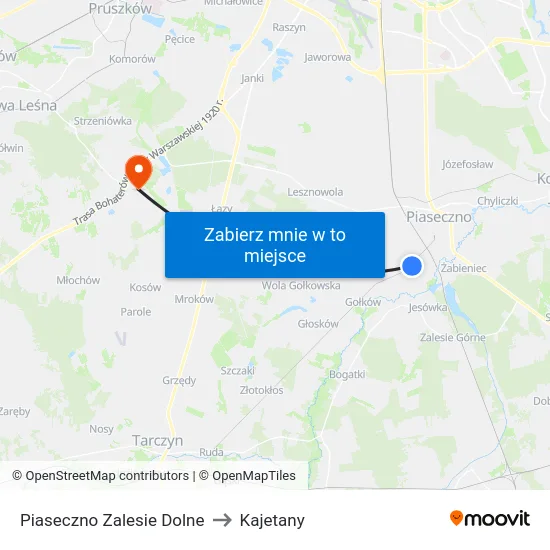 Piaseczno Zalesie Dolne to Kajetany map