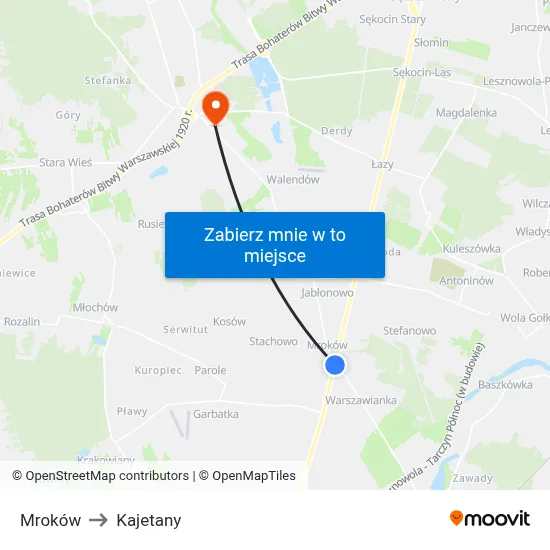 Mroków to Kajetany map