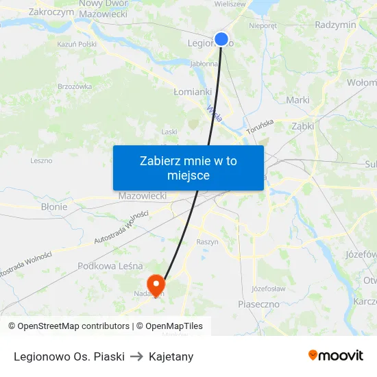 Legionowo Os. Piaski to Kajetany map