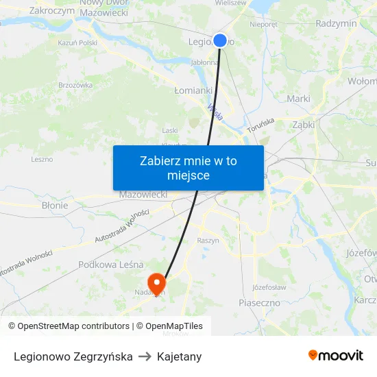 Legionowo Zegrzyńska to Kajetany map