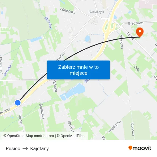 Rusiec to Kajetany map