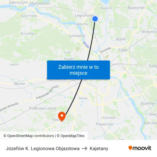 Józefów K. Legionowa Objazdowa to Kajetany map