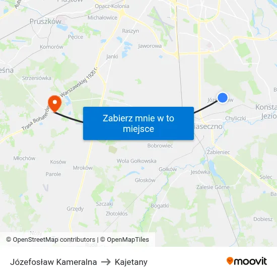 Józefosław Kameralna to Kajetany map