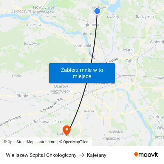 Wieliszew Szpital Onkologiczny to Kajetany map