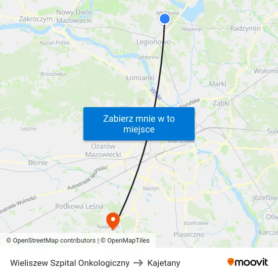 Wieliszew Szpital Onkologiczny to Kajetany map