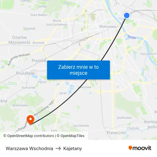 Warszawa Wschodnia to Kajetany map