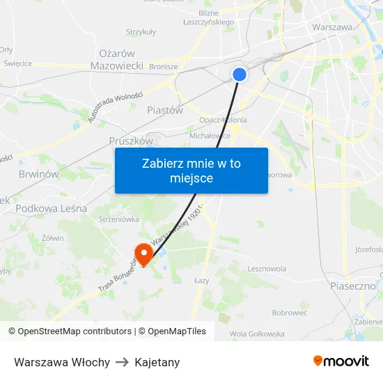 Warszawa Włochy to Kajetany map