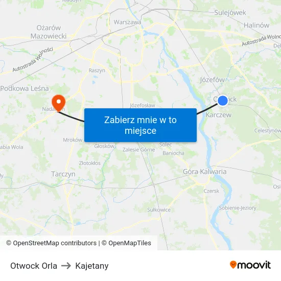Otwock Orla to Kajetany map