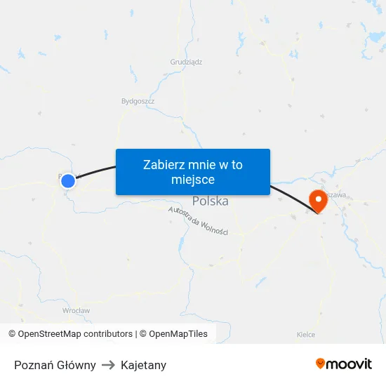 Poznań Główny to Kajetany map