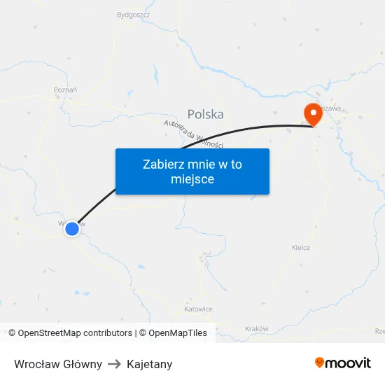 Wrocław Główny to Kajetany map