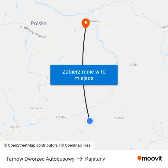 Tarnów Dworzec Autobusowy to Kajetany map