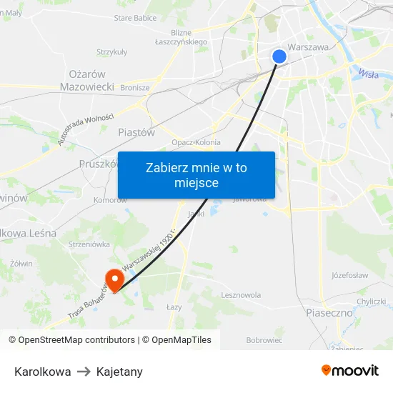 Karolkowa to Kajetany map