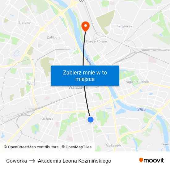 Goworka to Akademia Leona Koźmińskiego map