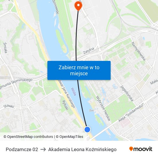 Podzamcze 02 to Akademia Leona Koźmińskiego map