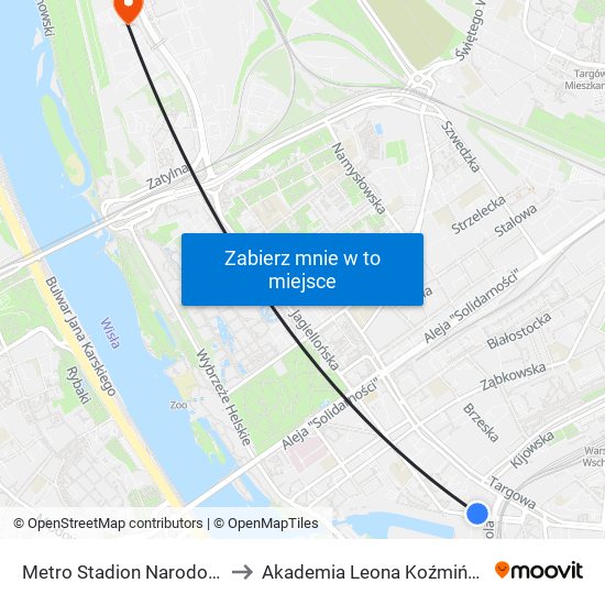 Metro Stadion Narodowy 12 to Akademia Leona Koźmińskiego map