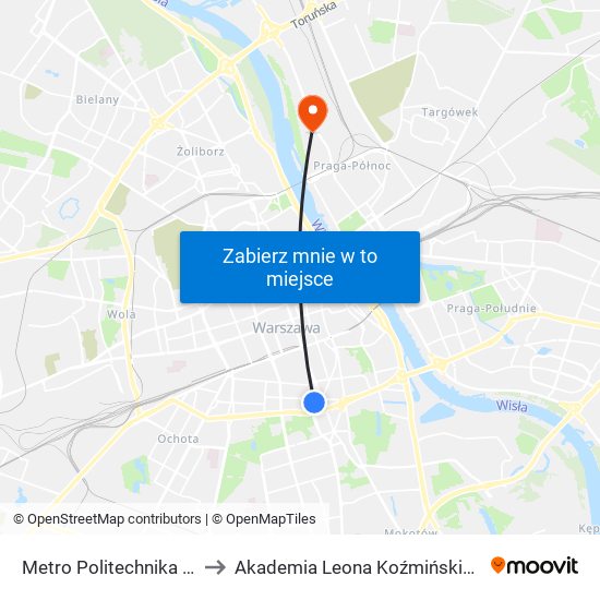 Metro Politechnika 07 to Akademia Leona Koźmińskiego map