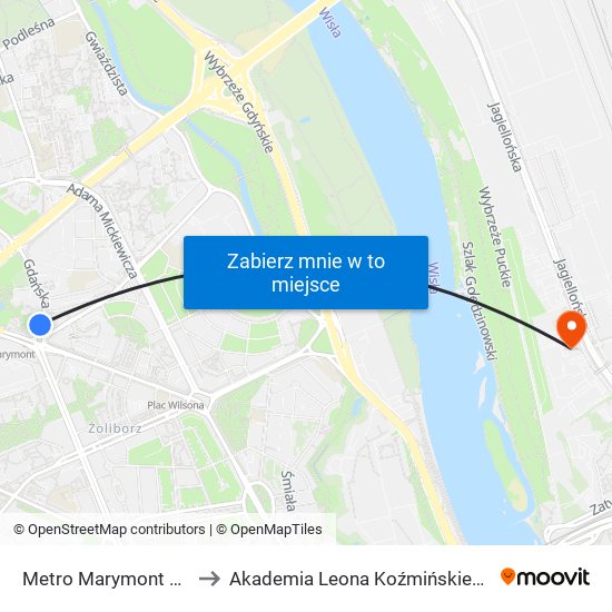 Metro Marymont 06 to Akademia Leona Koźmińskiego map