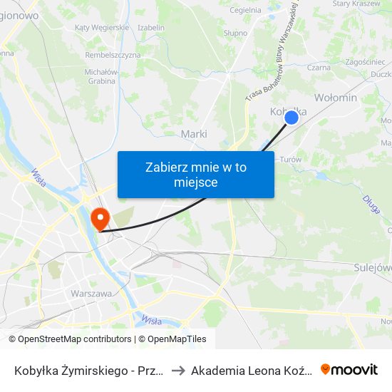 Kobyłka Żymirskiego - Przychodnia 02 to Akademia Leona Koźmińskiego map