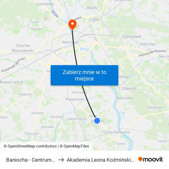 Baniocha - Centrum 02 to Akademia Leona Koźmińskiego map