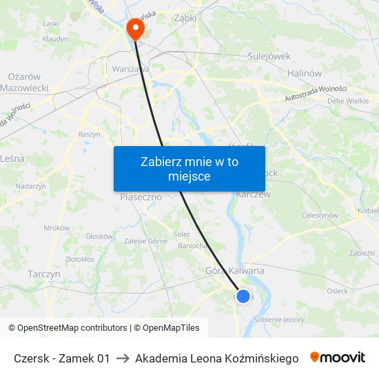 Czersk - Zamek 01 to Akademia Leona Koźmińskiego map