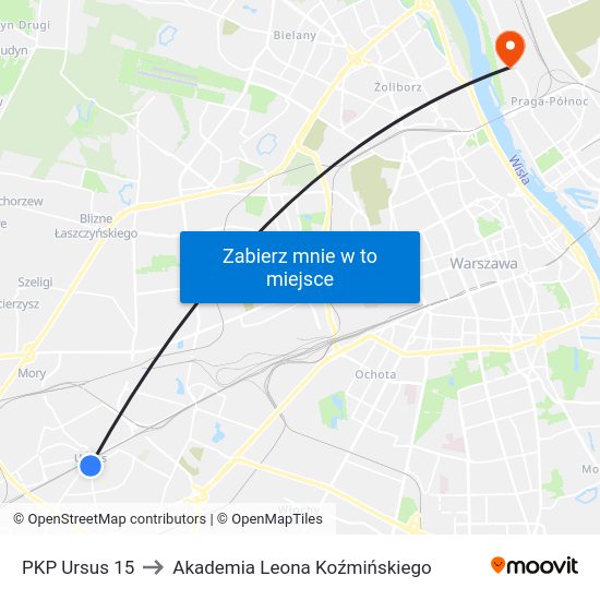 PKP Ursus to Akademia Leona Koźmińskiego map