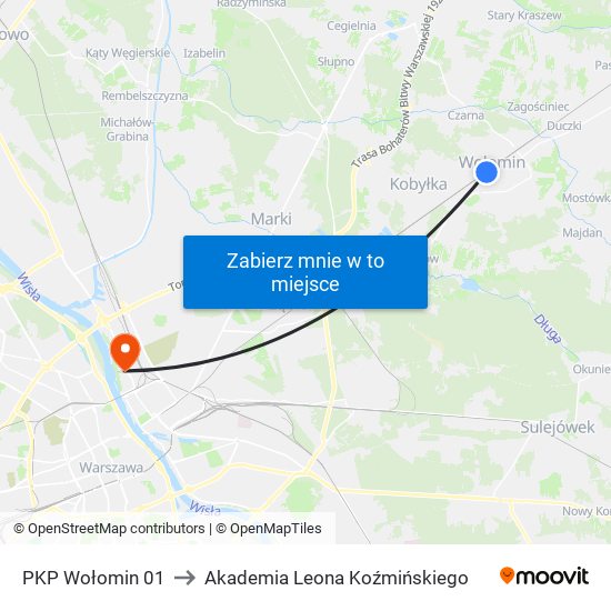 PKP Wołomin 01 to Akademia Leona Koźmińskiego map