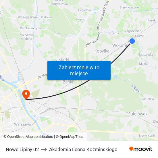 Nowe Lipiny 02 to Akademia Leona Koźmińskiego map