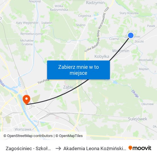 Zagościniec - Szkoła 01 to Akademia Leona Koźmińskiego map