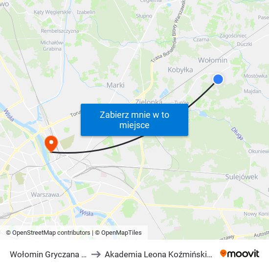 Wołomin Gryczana 02 to Akademia Leona Koźmińskiego map