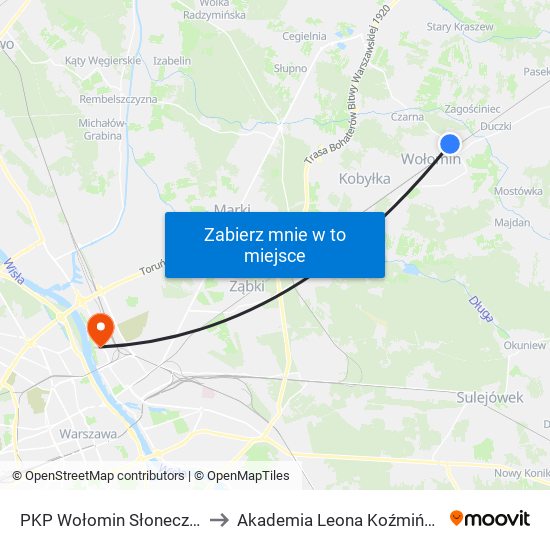 PKP Wołomin Słoneczna to Akademia Leona Koźmińskiego map