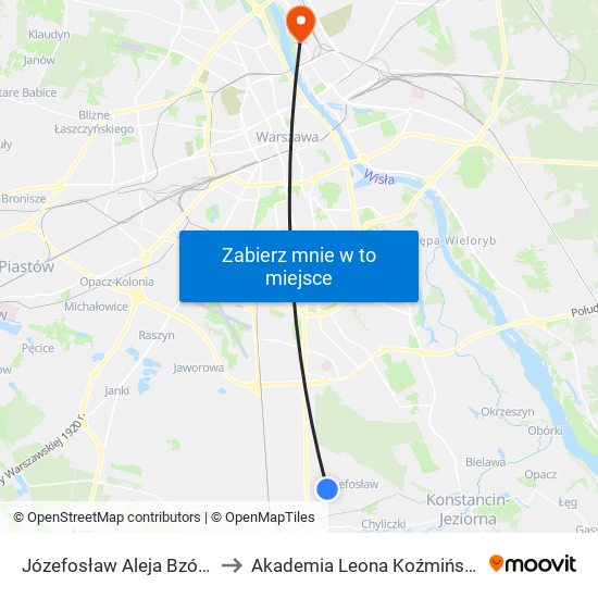 Józefosław Aleja Bzów 02 to Akademia Leona Koźmińskiego map