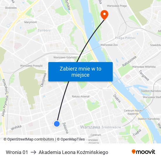 Wronia 01 to Akademia Leona Koźmińskiego map