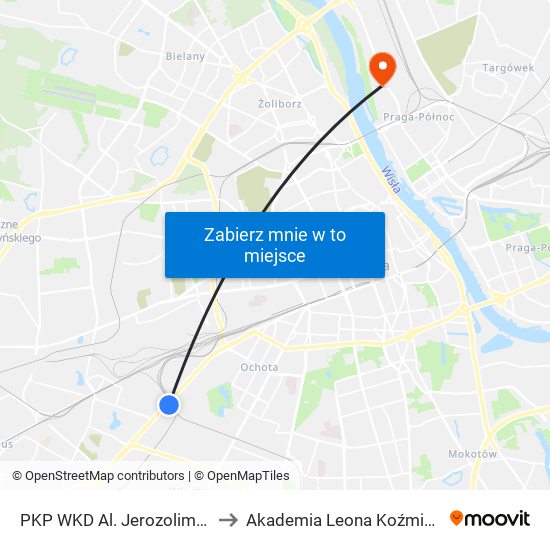 PKP WKD Al. Jerozolimskie 05 to Akademia Leona Koźmińskiego map