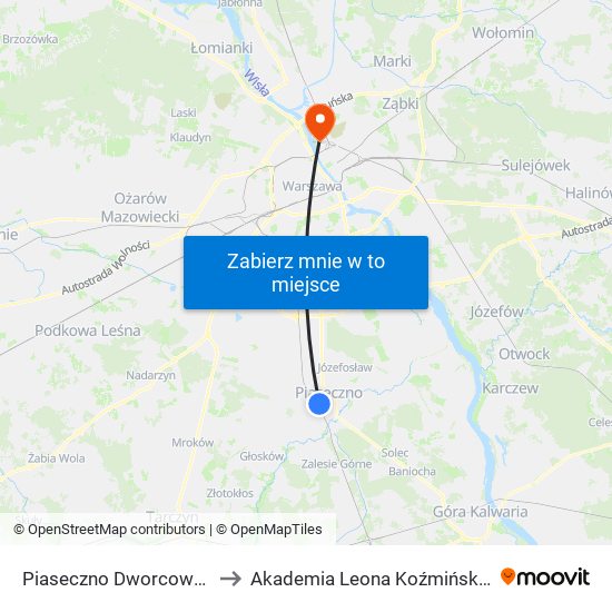 Piaseczno Dworcowa to Akademia Leona Koźmińskiego map