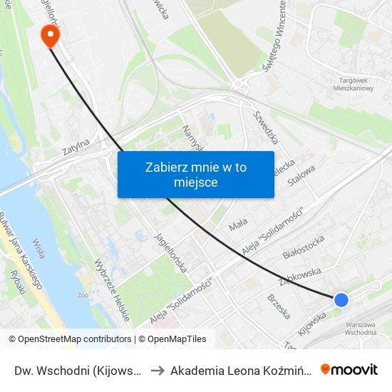 Dw. Wschodni (Kijowska) to Akademia Leona Koźmińskiego map