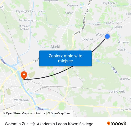 Wołomin Zus to Akademia Leona Koźmińskiego map