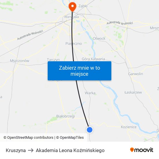 Kruszyna to Akademia Leona Koźmińskiego map