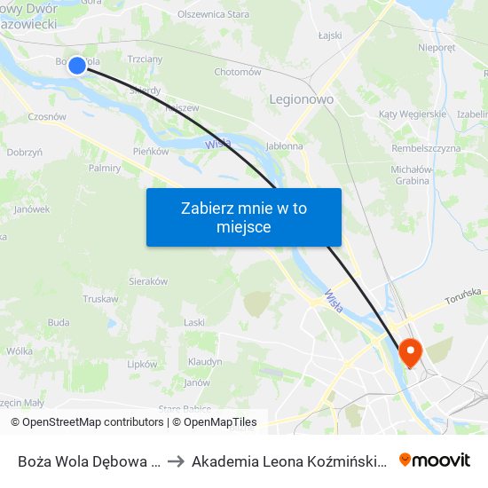 Boża Wola Dębowa 01 to Akademia Leona Koźmińskiego map