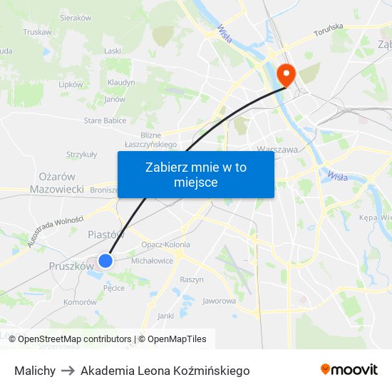 Malichy to Akademia Leona Koźmińskiego map