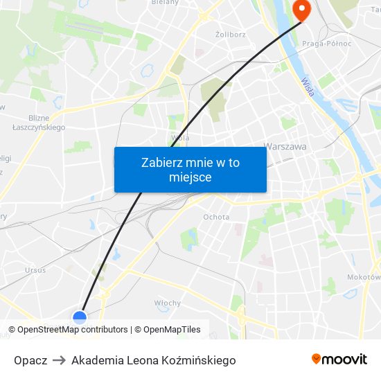 Opacz to Akademia Leona Koźmińskiego map