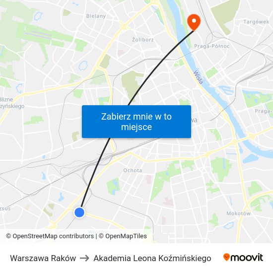 Warszawa Raków to Akademia Leona Koźmińskiego map