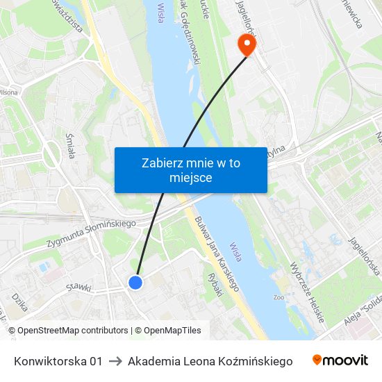 Konwiktorska 01 to Akademia Leona Koźmińskiego map