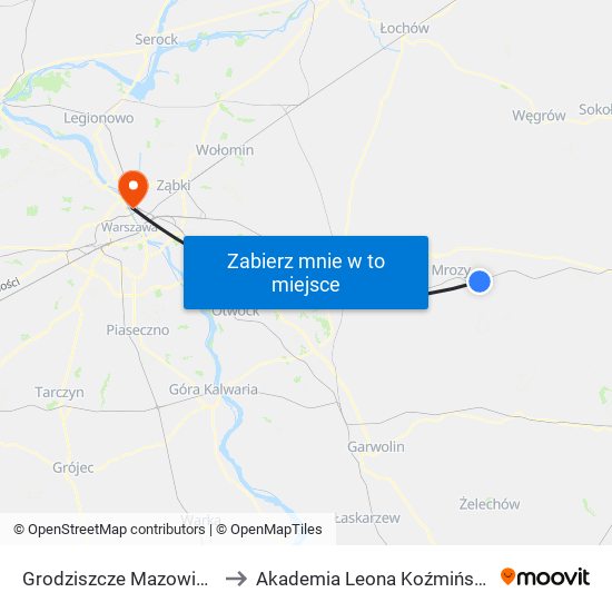 Grodziszcze Mazowieckie to Akademia Leona Koźmińskiego map