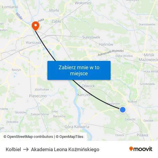 Kołbiel to Akademia Leona Koźmińskiego map